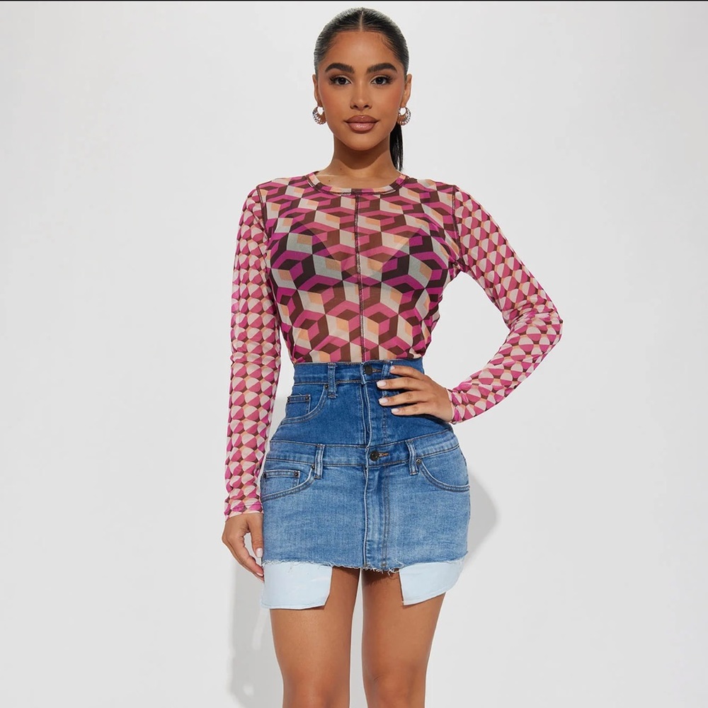 Fashion Nova Pink Geometric Top